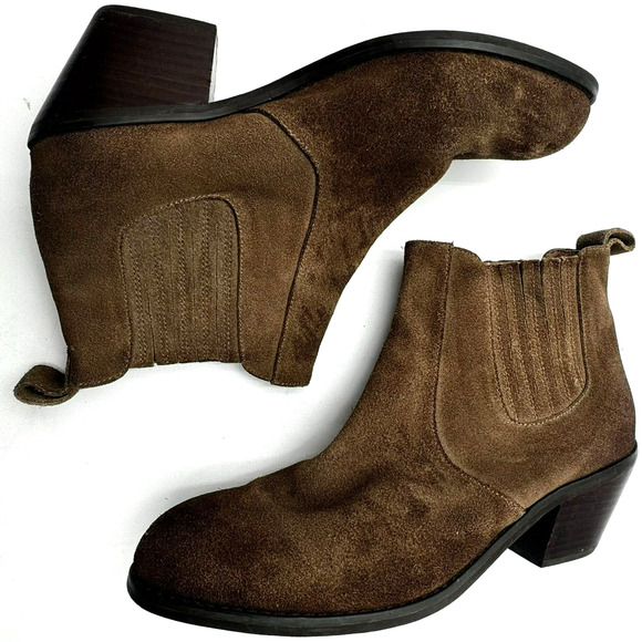 CHOCOLAT BLU | Women's 8 Chelsea Brown Leather Suede Block Heel Ankle Bootie - Picture 2 of 11